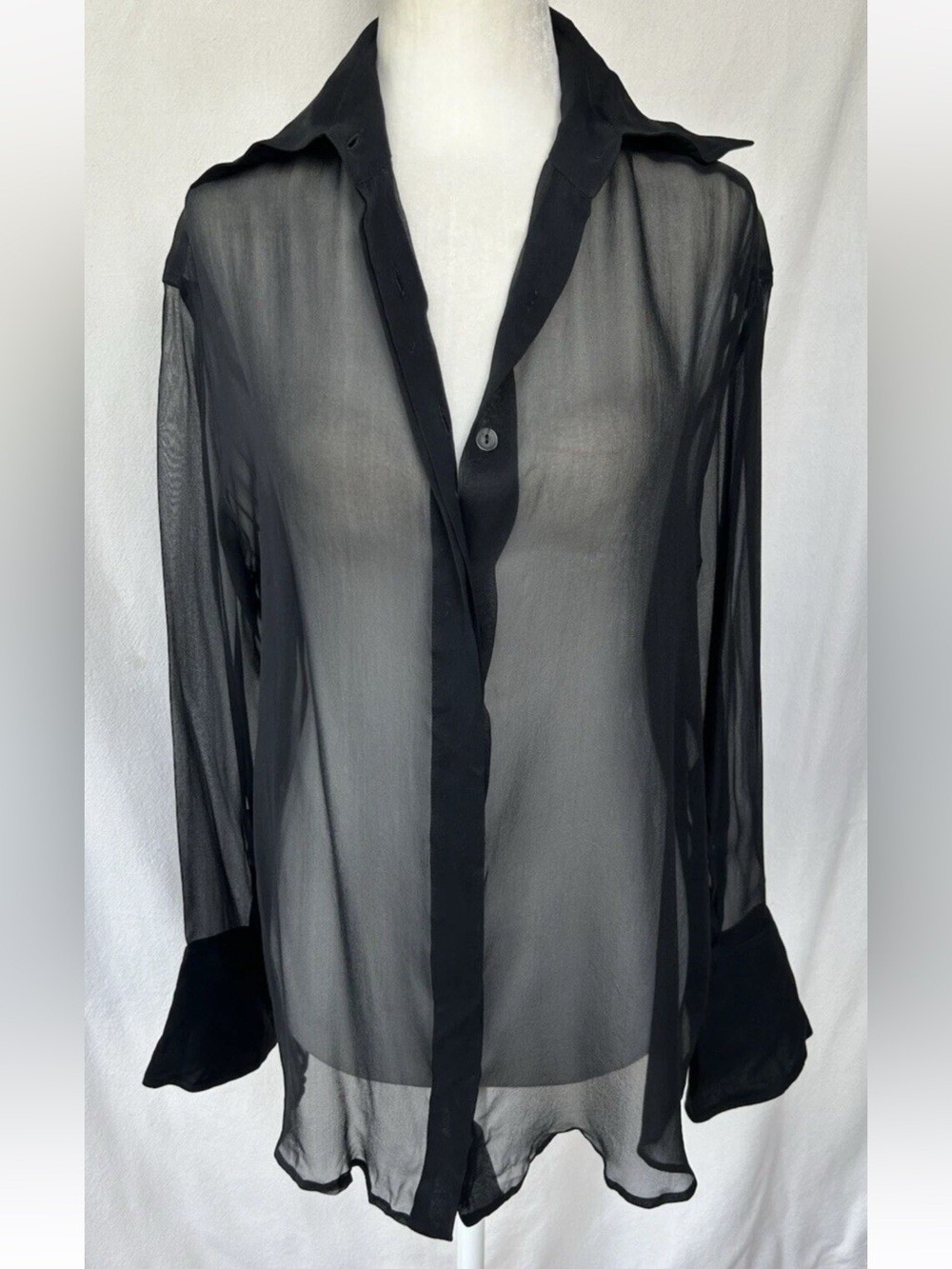 Vintage Tom Ford Gucci Sheer Black Long-Sleeve Silk Blouse 90s Y2K IT 42 US 6